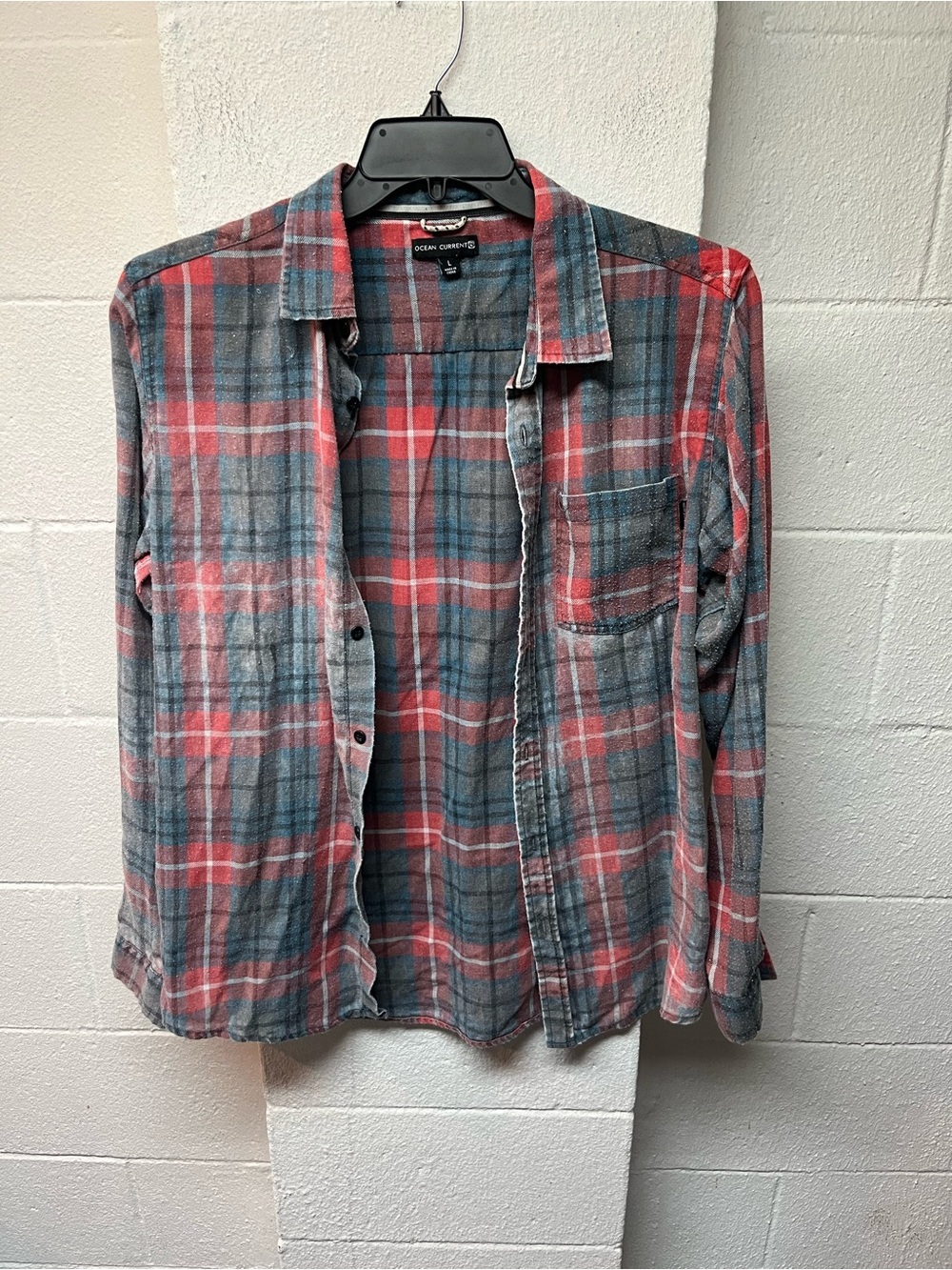 Ocean Current Red and Blue Plaid Button-Up Shirt